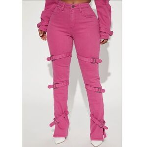 Pink strappy jeans